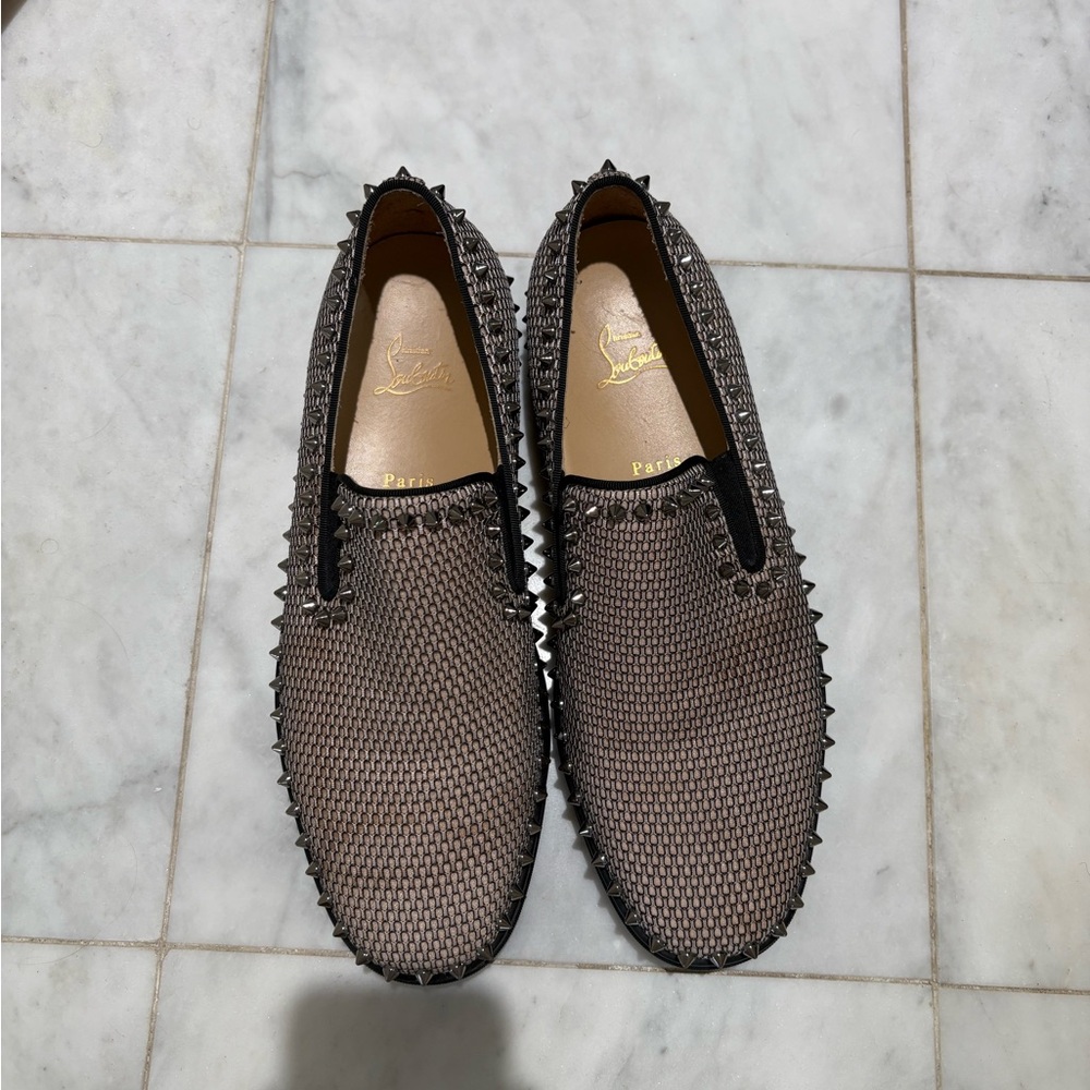 Christian Louboutin Men's Textured Spiked Loafers - Brown - Picture 7 of 7